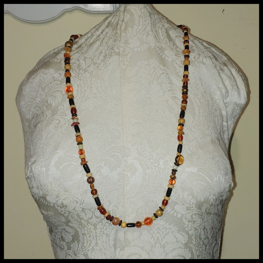 Brown Mixed Media Beaded Necklace